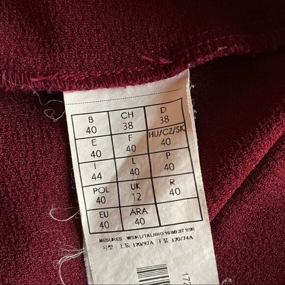 promod Burgundy Drop Waist Mini Dress with Faux Pockets and 3/4 Sleeves EU 38 - Picture 14 of 15